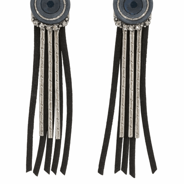 Zwart zilveren fringe oorbellen