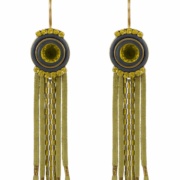 Oliv groene fringe oorbellen